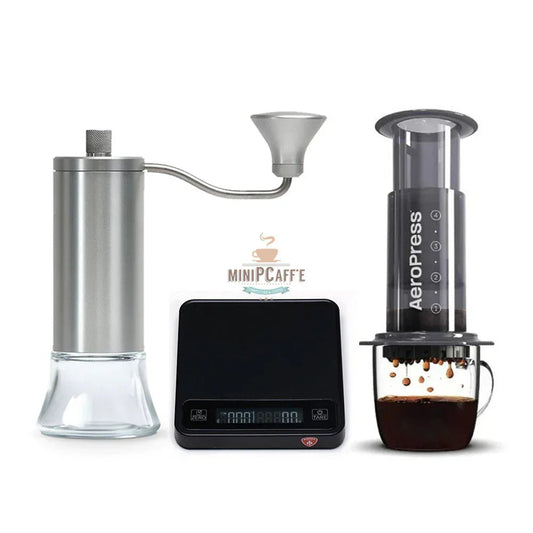 Set per la preparazione del caffè AeroPress con macinacaffè manuale Eureka e bilancia - MiniPCaffe.com