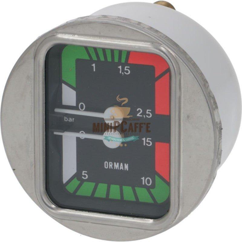 Pavoni Bar Pump & Boiler Replacement Double Scale Pressure Gauge 63mm - MiniPCaffe.com