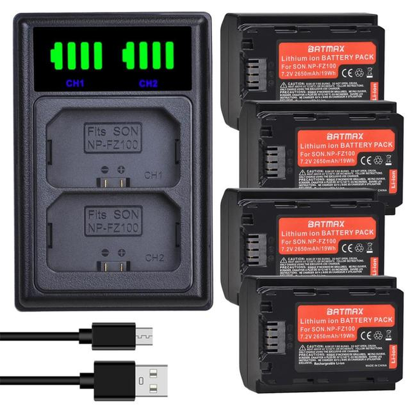 2/4 NP-FZ100 Battery Pack and Dual Charger for Sony Cameras