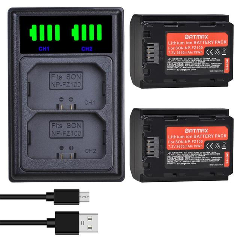2/4 NP-FZ100 Battery Pack and Dual Charger for Sony Cameras