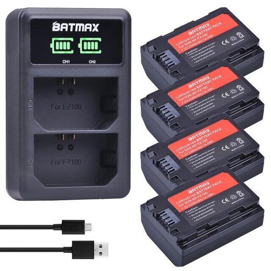 2/4 NP-FZ100 Battery Pack and Dual USB Charger for Sony Cameras