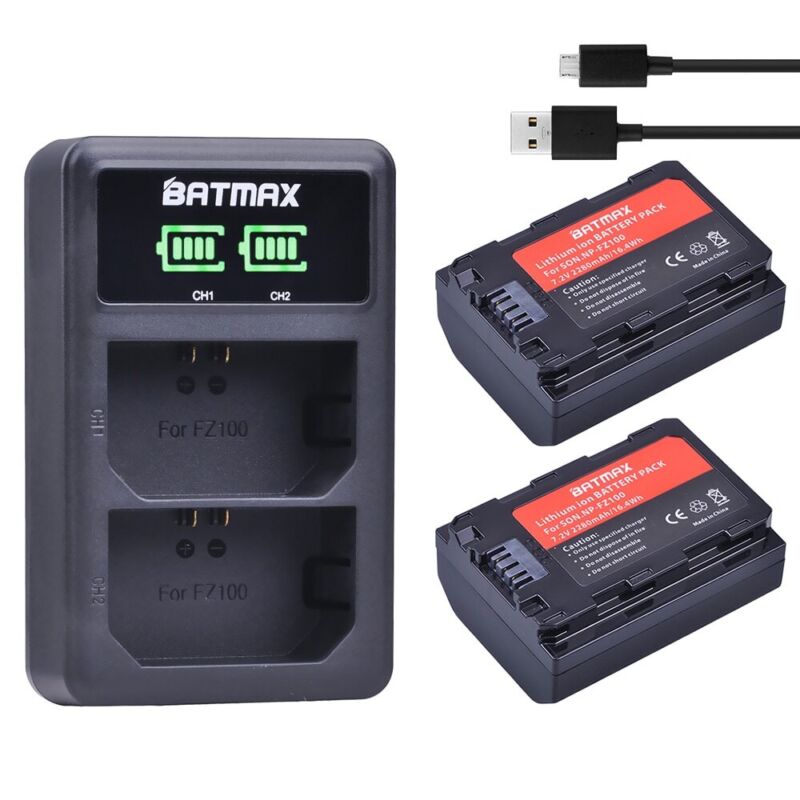 2/4 NP-FZ100 Battery Pack and Dual USB Charger for Sony Cameras