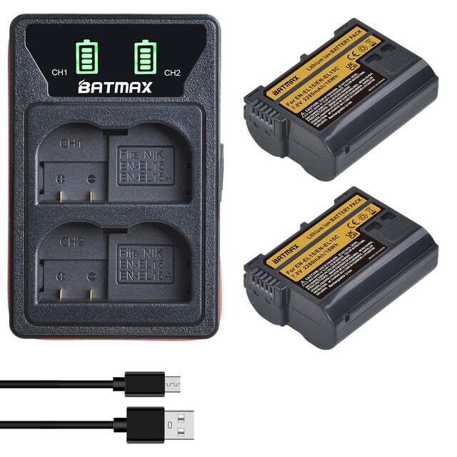 Batteria da 2/4 EN-EL15c e doppio caricatore USB per fotocamere Nikon