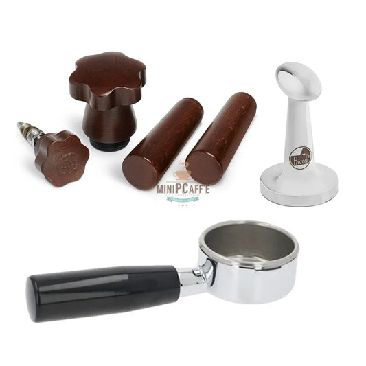 La Pavoni Brown Wood Handle Set with Bottomless Portafilter and Tamper - MiniPCaffe.com