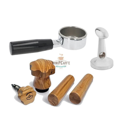 La Pavoni Olive Wood Handle Set with Bottomless Portafilter and Tamper - MiniPCaffe.com