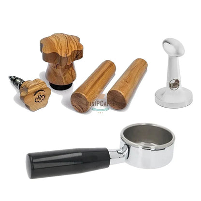La Pavoni Olive Wood Handle Set with Bottomless Portafilter and Tamper - MiniPCaffe.com