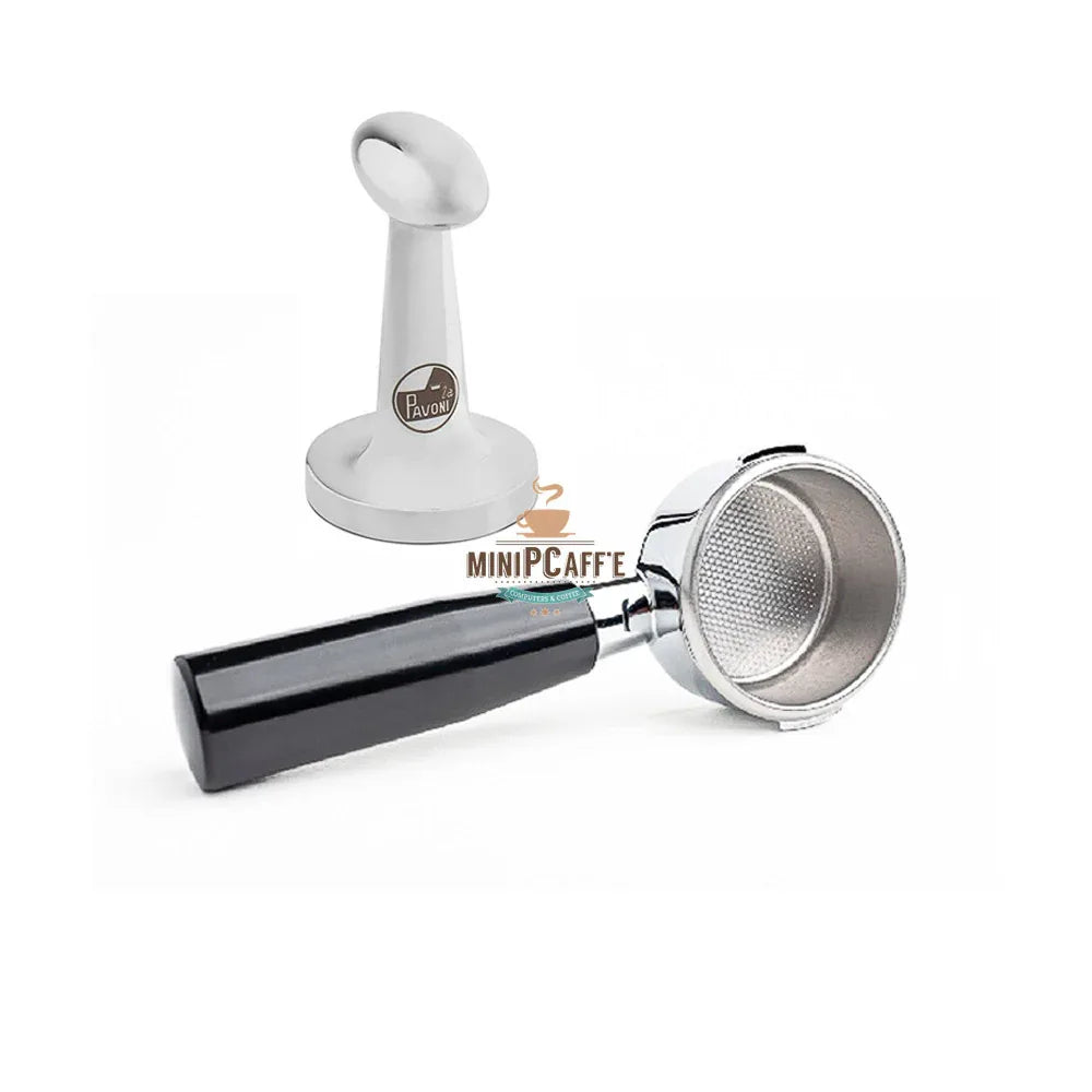 La Pavoni Red Wood Handle Set with Bottomless Portafilter and Tamper - MiniPCaffe.com