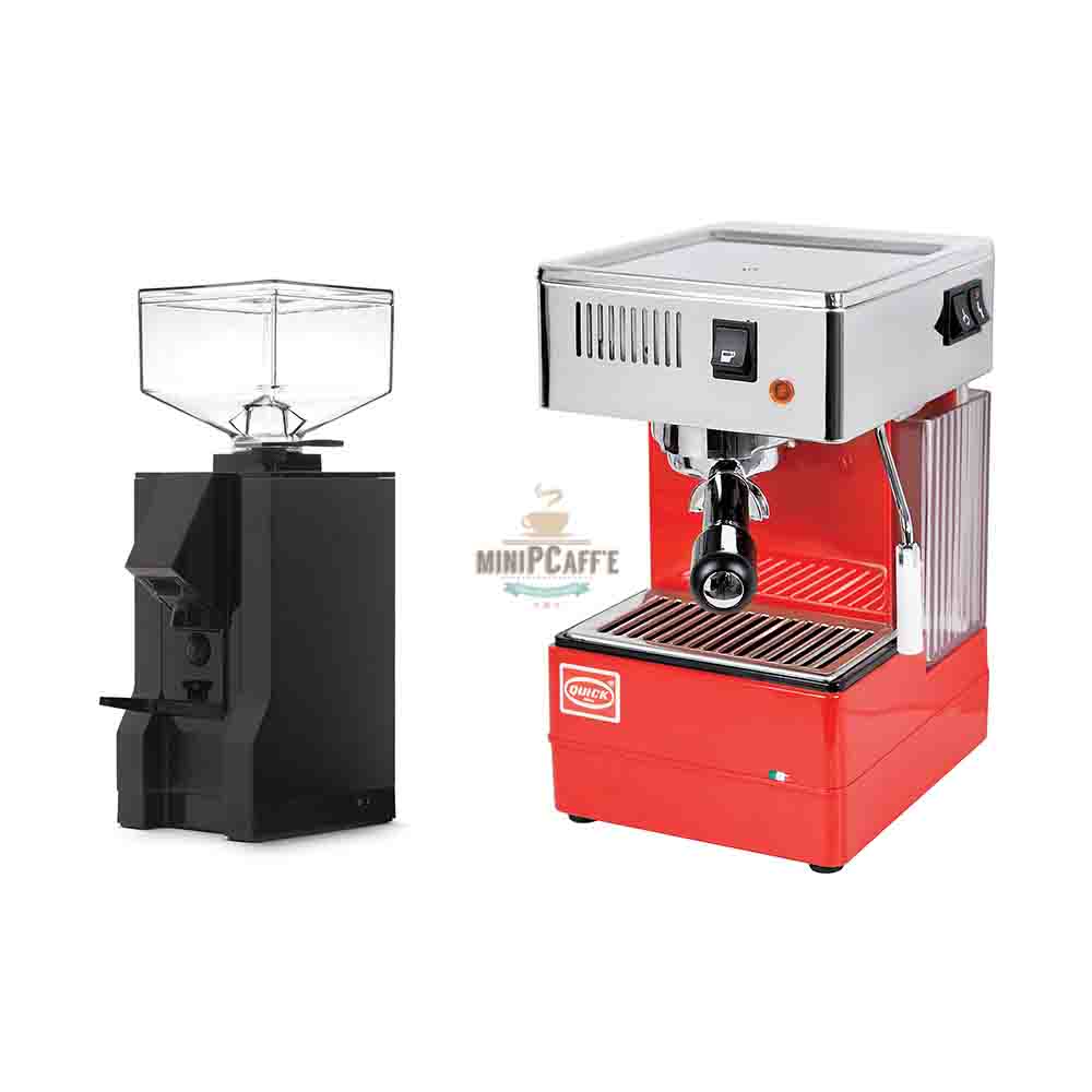 QuickMill 820 Espresso Machine Red & Eureka Manuale Grinder